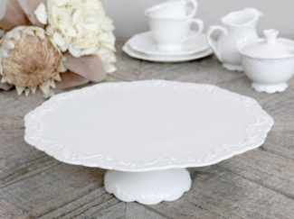 Tortenplatte Kuchenplatte weiß mit Fuß Shabby Chic Antique 63138 11