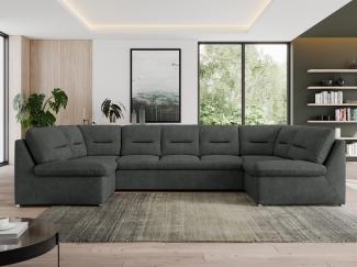 U-förmige Ecksofa, Bigsofa mit schlaffunktion, Wohnlandschaft XXL - MORBIDO U - Dunkelgrau Stoff - Topper T25