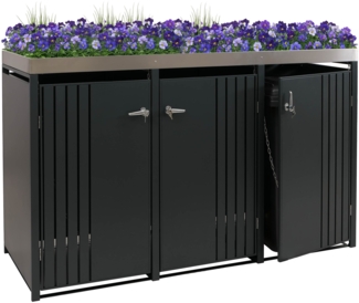 3er-Mülltonnenverkleidung HWC-O67, Mülltonnenbox mit Pflanzkasten, Metall 125x196x84cm 75kg ~ anthrazit