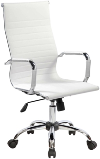 Dmora Stuhl mit Rädern Gallico, Chefsessel mit Armlehnen, Ergonomischer Bürostuhl, Weiß, 63x54h106/116 cm