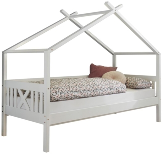Kinderbett >Liliane< in Weiß aus Massivholz - 209 x 170 x 98 cm (BxHxT), 90x200