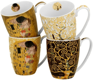 DUO ART GALLERY 4er-Set klassische Becher 360 ml inspired by Gustav Klimt New Bone China Porzellan