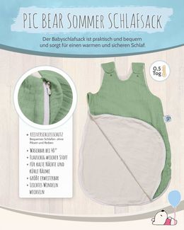pic Bear Sommerschlafsack Musselin 62/68cm : 62/68 grayed jade Musselin