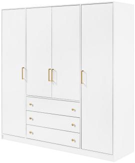 Deine Möbel 24 Kleiderschrank CLASSIC D4 Kleiderschrank mit Schubladen mit 4 Drehtüren 3 Schubladen (4-türig Goldengriffe, 1-St, Kleiderschrank Weiß Matt Schwarz Matt 200 cm) Schlafzimmerschrank, Garderobenschrank, Flurschrank, Elegantes Design