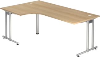 bümö Eckschreibtisch groß, N-Serie 200x120 cm, Tischplatte aus Holz in Eiche, Gestell aus Metall - Schreibtisch L Form, großer Tisch für's Büro, Computertisch, Bürotisch, NS-82-E-S