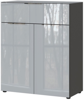 Kommode Owingen / Oakland , Glas, Holzwerkstoff , Silber, Grau, Schwarz , 83 x 102 x 42 cm