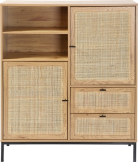 Casâme 'JAYA' Hohe Buffetschrank mit Rattanfronten - L100 x H120 cm - Helles Holz