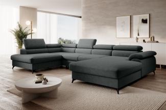 Wohnlandschaft U-Form Schlafsofa BASTIEN in Stoff Whisper Forest Ottomane Rechts