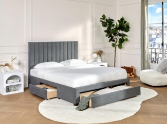 Vente-unique - Bett mit 3 Schubladen - 160 x 200 cm - Stoff - Grau - LIAKO