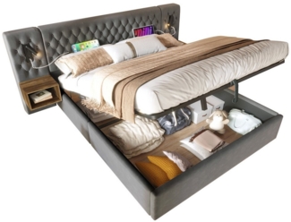OKWISH Polsterbett Bettanlage Schlafzimmer Komplett Set (Stauraumbett, Doppelbett, 1-tlg, 2 Nachttischen, 180×200cm,Ohne Matratze), Hydraulisch Stauraumbett mit zwei Nachttischen