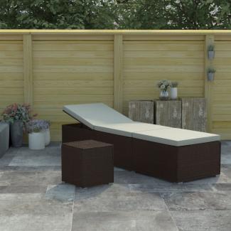 vidaXL Sonnenliege mit Auflage und Teetisch Poly Rattan Braun 46226