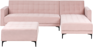 4-Sitzer Ecksofa Samtstoff pastellrosa schwarz linksseitig mit Schlaffunktion Ottomane ABERDEEN