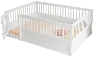 OKWISH Kinderbett Funktionsbett,Holzbettgestell mit Gitter und Tür (Kinderbett,mit Tür & Gitter, Holzrahmen aus Kiefernholz – Sicherer Schlaf- & Spielbereich für Kinderzimmer, vielseitig nutzbar, ideal für kleine Abenteurer, 140 x 200 cm), ohne Matratze