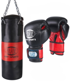 BAY-Sports Boxsack Junior BOX SET Sandsack fertig gefüllt + Boxhandschuhe Kinder Boxset (Komplett Set, 3 Teile), Hochwertige Qualität, Boxen, Kickboxen, Kampfsport