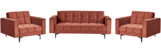 5-Sitzer Sofa Set Samtstoff hellrot Schlaffunktion ALNES