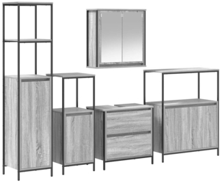 vidaXL 5-tlg. Badmöbel-Set Grau Sonoma Holzwerkstoff 3328372