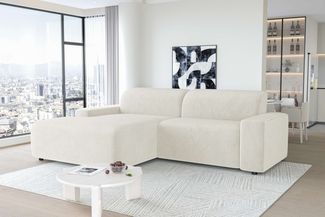 99rooms Tivoli Ecksofa Cordstoff POSO Creme Links ohne Kissen