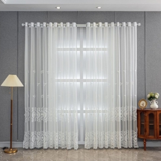 BYSURE Gardine (2 St), Ösen, transparent, Vorhänge Weiß Bestickt Klassische