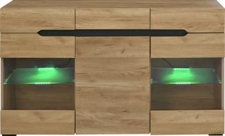 Merax LED Sideboard Schrank Modern Wohnzimmer Anrichte Möbel 3 Türen 3 Schubladen Moderne Kommode, Oak