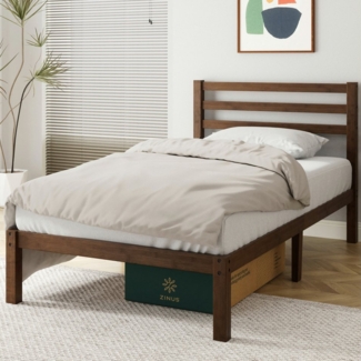 ZINUS Massivholzbett Leni (Packung, 1-tlg, aus nachhaltigem Bambusholz, Braun, 90x200 cm), mit Kopfteil, inklusive Lattenrost aus Holz