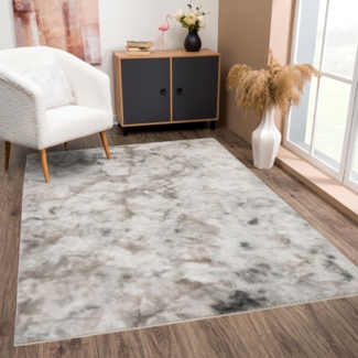 Teppich Wohnzimmer Hochflor - Beige - 160x230cm - Kuschelig Super Soft Weich Touch - Schlafzimmer Dekoration - Deko Teppiche