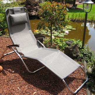 Leco Edelstahl-Kippliege "ELEGANCE", silbergrau, 177 x 65 x 109/80 cm (L x B x H)