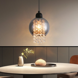 ZMH Pendelleuchte Esstisch H?ngelampe Wohnzimmer - Esstischlampe Schwarz Glas E27 H?ngeleuchte Schlafzimmer 1 Flammig Pendellampe Modern Esszimmerlampe Kristall fr Kche Hotel(ohne Leuchtmittel)