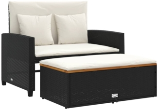 vidaXL Gartensofa mit Kissen 2-Sitzer Schwarz Poly Rattan&Akazienholz 365141