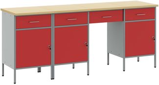 vidaXL Werkbank mit Schubladen 4 pcs Rot Ingenieure Holz und Stahl 3321381