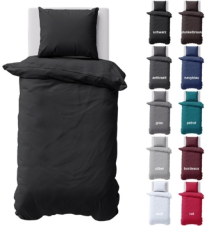 Visaggio Bettwäsche Baumwolle Uni Bettbezug Set Einfarbig 135x200, 155x220, Renforcé, 2 teilig, 100% Baumwolle mit Reißverschluss, moderne Bettbezug Set