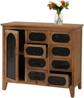 Apothekerkommode HWC-O63, Schrank Schubladen Staufach Vintage Shabby Industrial, Holz Metall 80x91x40cm ~ Korpus natur