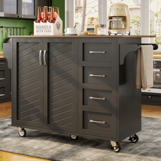 Küchenwagen 107x40x93 cm mit klappbarer Tischplatte 71 cm, multifunktionaler Schwarz Servierwagen mit Stauraum,2 Schubladen, 2 Schranktüren