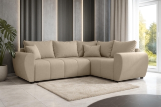 AX LIVING Malatya L Ecksofa mit Schlaffunktion Sofa Hellbraun 235 cm R