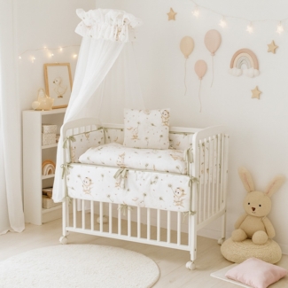Beistellbett Baby mit Vollausstattung – Design "Kätzchen"
