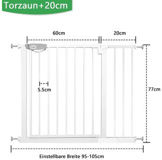 FIVMEN Treppenschutzgitter Türschutzgitter Treppengitter ohne bohren für Kindersicherheit, 76cm Hoch Weiß/Schwarz aus Metall