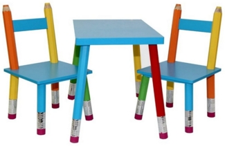 HTI-Living Kindersitzgruppe Sitzgruppe aus Holz für Kinder Buntstift, (Set, 3-tlg, 1 Tisch und 2 Stühle), Kinderstuhl Kindertisch Kindermöbel