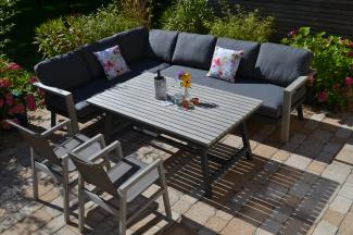 große Garten Ecklounge Morgana + 2 Stühle Flavium + Tisch 165x100cm Vintage Grey - lange Seite rechts