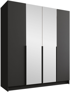 Mirjan24 'Salkor' Drehtürenschrank mit 4 Türen, Laminatplatte, 215 x 58 x 200 cm, Schwarz / Schwarz, mit Spiegel