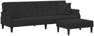 vidaXL Schlafsofa 2-Sitzer mit Kissen und Fußhocker Schwarz Samt 3216222