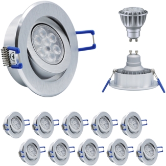 10er Set MILI Einbauleuchtenn 8W GU10 2700K Warmweiss 230V 430 lumen Alu gebürstet dimmbar11964