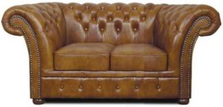 Casa Padrino Chesterfield Echtleder 2er Sofa Braun 170x90 x H. 80 cm