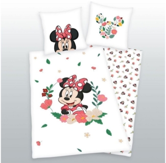 Herding Bettwäsche 2 tlg Kinderbettwäsche Kinder Disney Wende Mädchen Winter Bettwäsche Deckenbezug Bettbezug Baumwolle Renforce Bettgarnitur 135x200 cm HERDING Garnitur Minnie Mouse Maus 2 teilig 46784-86, Renforce, 2 teilig, Disney Minnie Mouse, Zeic...