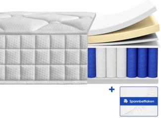 Taschenfederkernmatratze Matratze, 7-Zonen Federkernmatratze Matratzen, Hiazurm, 25 cm hoch, (mit Spannbettlaken,EU-Qualitätszertifizierung, Atmungsaktiv, Orthopädisch, EU-Qualitätszertifizierung, Atmungsaktiv, Orthopädisch), Matratze 90x200 cm oder 14...