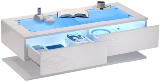 Merax Couchtisch hochglanz Sofatisch Beistelltisch mit LED-Beleuchtung inkl. App (1-St), Wohnzimmertisch mit 2 Schubladen und gehärtete Glasplatte, 100x50x35cm
