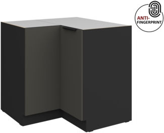 Küchen Eckunterschrank 90x90 cm Küche ARIA Graphite ultra matt + Schwarz matt, hochwertige Fronten mit Anti Fingerprint Beschichtung Küchenzeile Küchenblock