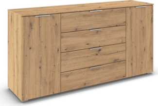 rauch Kombikommode Sideboard Türkommode Schubladenkommode Kommode ASTANA (Breite 160 cm / Höhe 81 cm, mit 4 Einlegeböden), 2-türig, 4 geräumige Schubladen, Kantengriff Alufarben MADE IN GERMANY