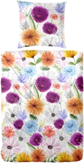 Primera Mako-Satin Bettwäsche 155x220 Blumen orange lila blau 243235-62