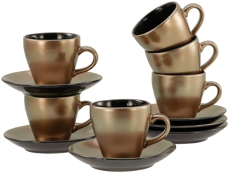 CreaTable Espressotasse Golden Days Schwarz, Espressoset, 12-tlg, Steinzeug, Goldfarbene Spezialglasur
