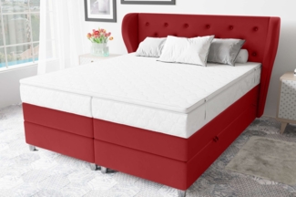 99rooms Hermes Boxspringbett 140x200 cm Kunstleder MADRYT Rot Taschen-Federung