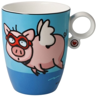 Goebel Becher - KÜNSTLERTASSE WHEN PIGS FLY ED HECK, Fine Bone China, mit Künstlermotiv